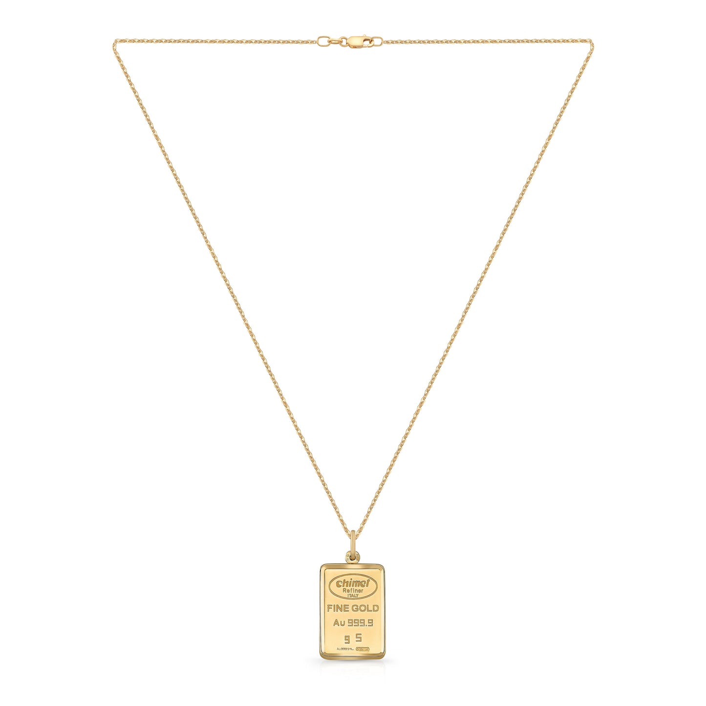 18K Yellow Gold Chain with 5 Gram Gold Bar Pendant, 18 Inch – side profile | RockHer