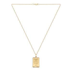18K Yellow Gold Chain with 5 Gram Gold Bar Pendant, 18 Inch – side profile | RockHer