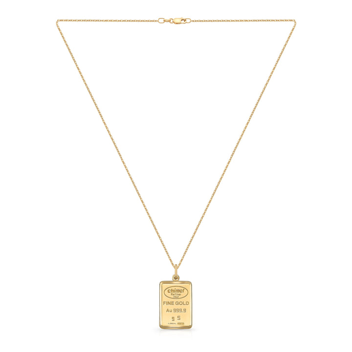 18K Yellow Gold Chain with 5 Gram Gold Bar Pendant, 18 Inch – side profile | RockHer
