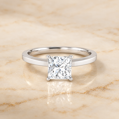 The Carmen Beveled Edge Comfort Fit Solitaire Princess Cut Engagement Ring Setting in Platinum