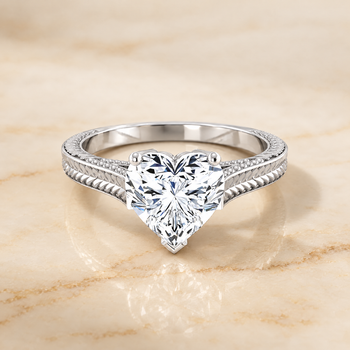 The Aida Hand Engraved Vintage Cathedral Solitaire Heart Engagement Ring Setting in Platinum