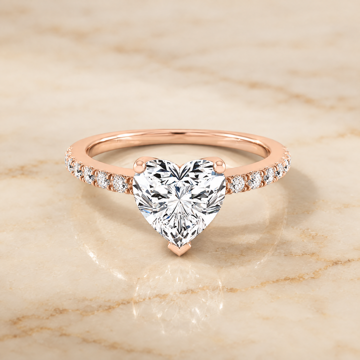 The Norah Classic Linear French Pavé Heart Engagement Ring Setting in 14K Rose Gold