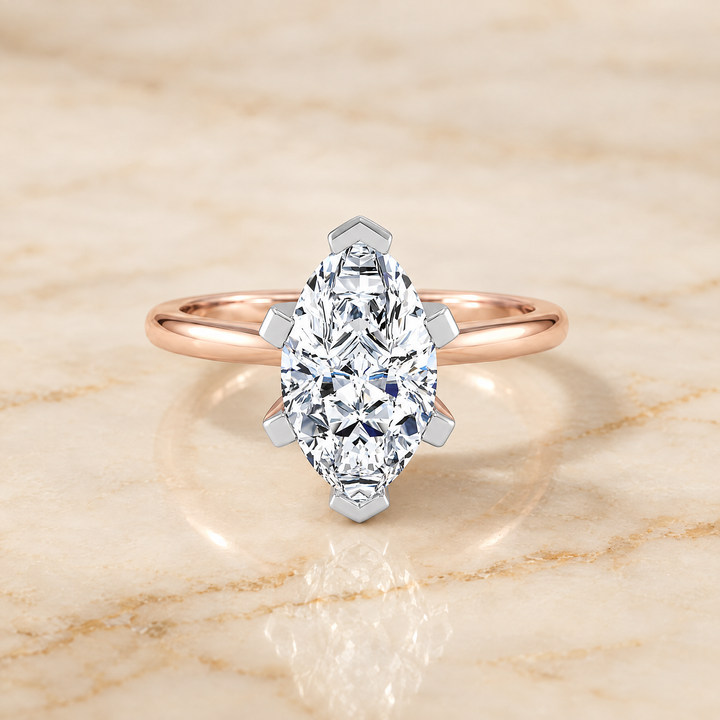 The Lolette Classic Low Base Solitaire Marquise Engagement Ring Setting in 14K Rose Gold