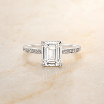 The Brenda High Hidden Halo Solitaire Emerald Cut Engagement Ring Setting in 18K White Gold