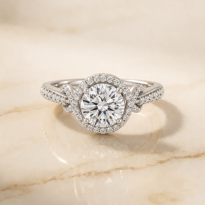 The Bess Love Knot Pavé Halo Round Engagement Ring Setting in Platinum