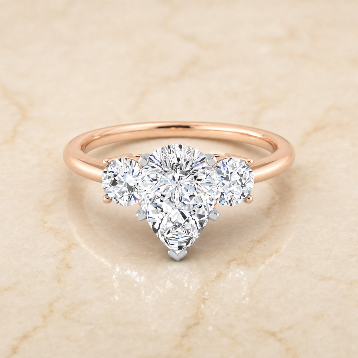 The Anita Classic Three Stone Pear Engagement Ring Setting in 14K Rose Gold