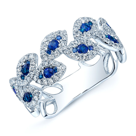 Sapphire And Diamond Floral Leaf Band In 14k White Gold 0.40ctw