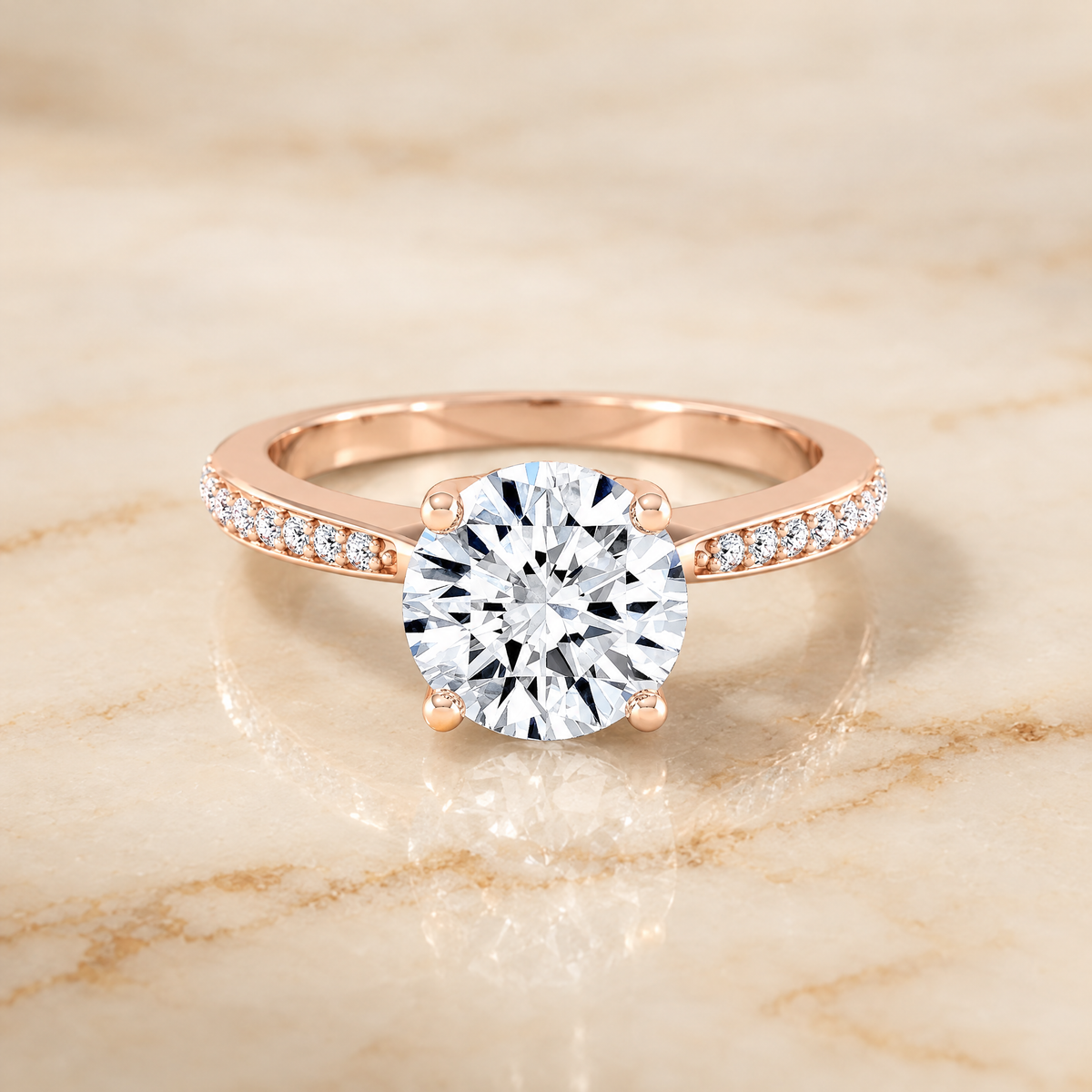 The Carrie Pavé Round Engagement Ring Setting in 14K Rose Gold