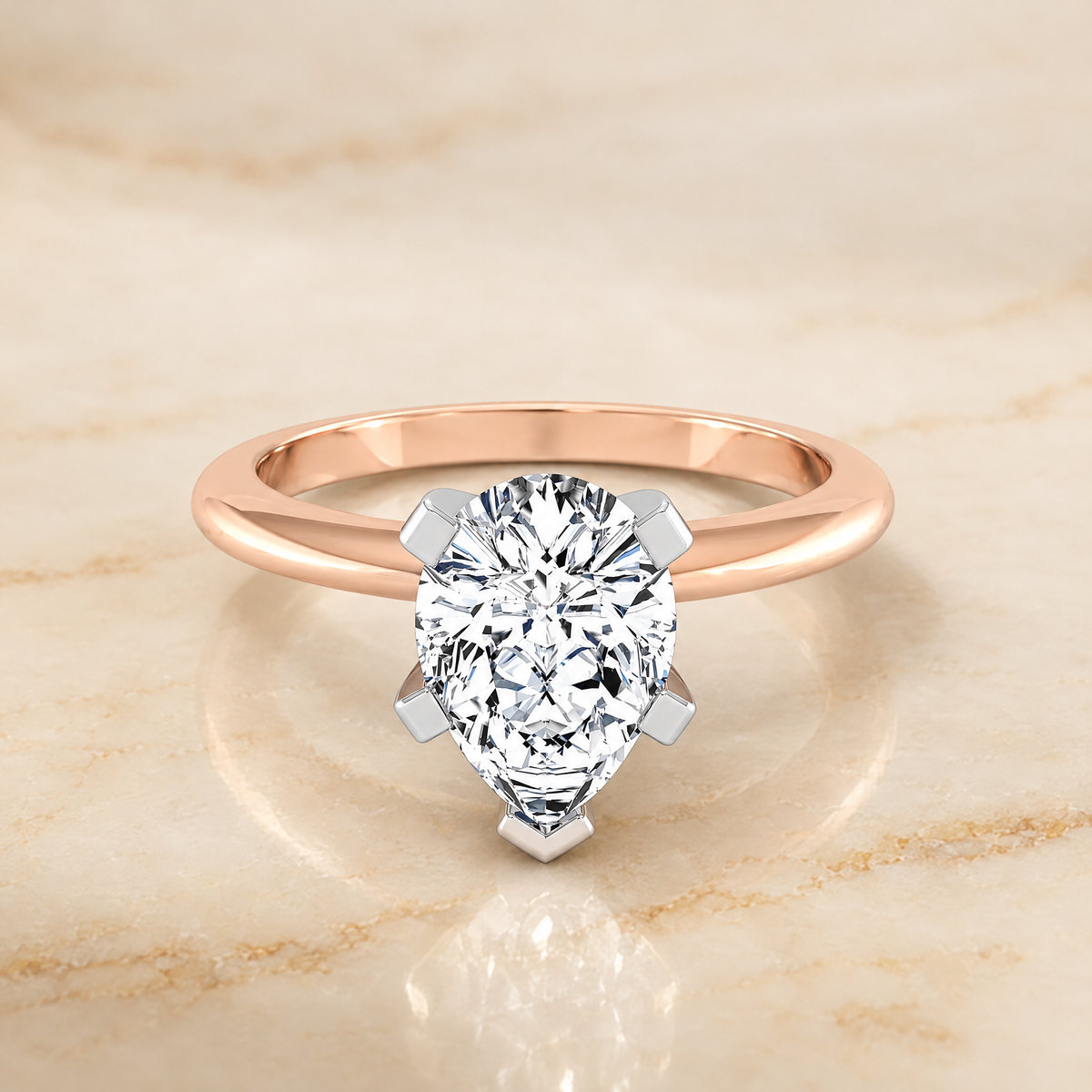 The Lolette Classic Low Base Solitaire Pear Engagement Ring Setting in 14K Rose Gold