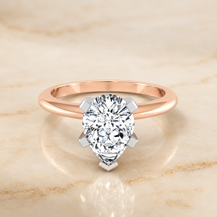 The Lolette Classic Low Base Solitaire Pear Engagement Ring Setting in 14K Rose Gold