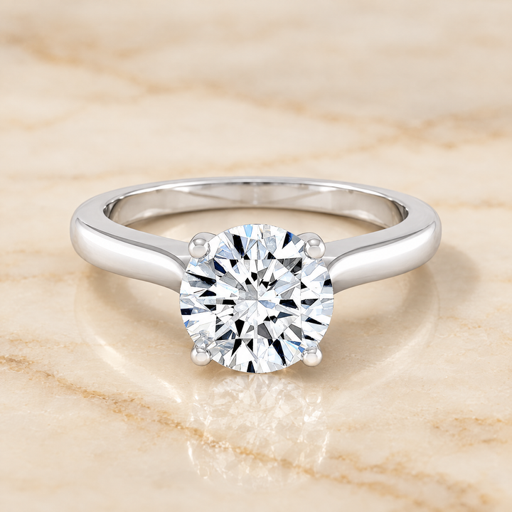 The Mary Comfort Fit Cathedral Solitaire Round Engagement Ring Setting in Platinum
