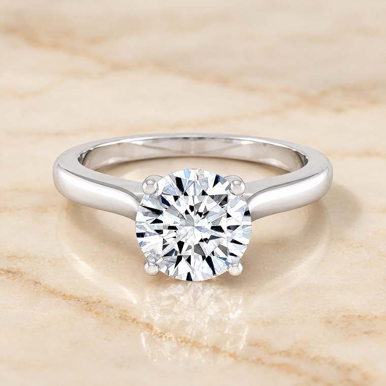 The Mary Comfort Fit Cathedral Solitaire Round Engagement Ring Setting in 18K White Gold