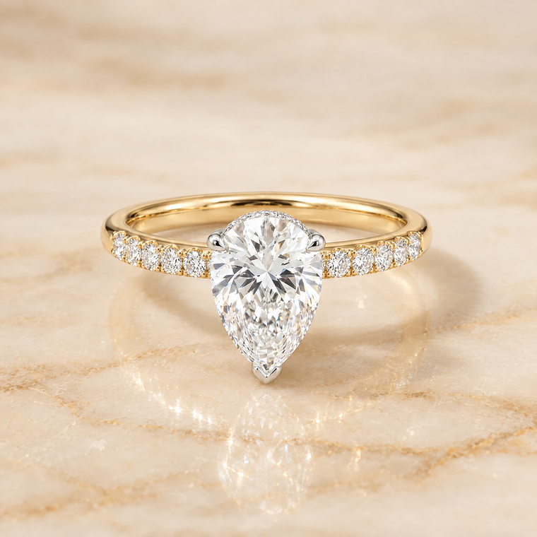 The Abbey Hidden Halo Pavé Princess Cut Engagement Ring Setting in 18K Yellow Gold