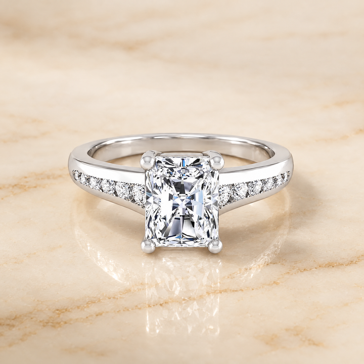 The Stevie Contemporary Channel Radiant Cut Engagement Ring Setting in 18K White Gold