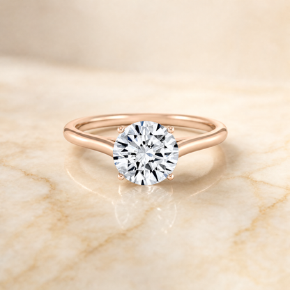 The Ellie Cathedral Comfort Fit Solitaire Round Engagement Ring Setting in 14K Rose Gold