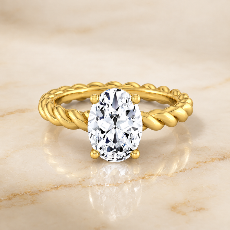 The Maggie Twisted Rope Solitaire Oval Engagement Ring Setting in 18K Yellow Gold