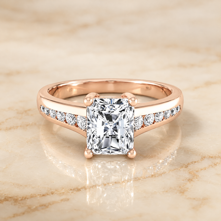 The Stevie Contemporary Channel Radiant Cut Engagement Ring Setting in 14K Rose Gold