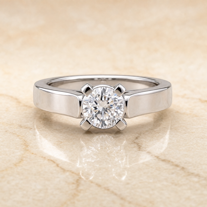 The Charlotte Cathedral Squared Edge Solitaire Cushion Cut Engagement Ring Setting in Platinum