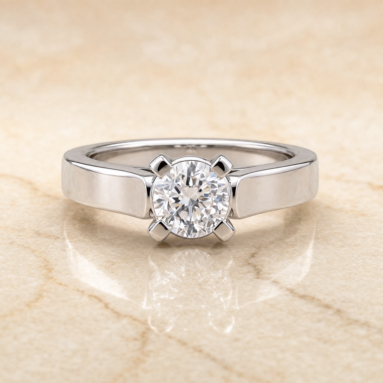 The Charlotte Cathedral Squared Edge Solitaire Cushion Cut Engagement Ring Setting in Platinum