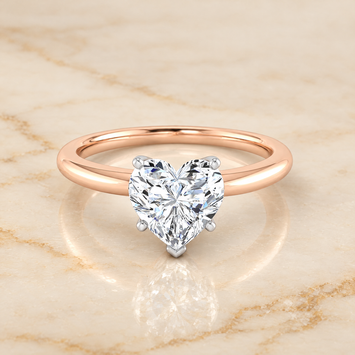 The Floria Comfort Fit Claw Prong Solitaire Heart Engagement Ring Setting in 14K Rose Gold