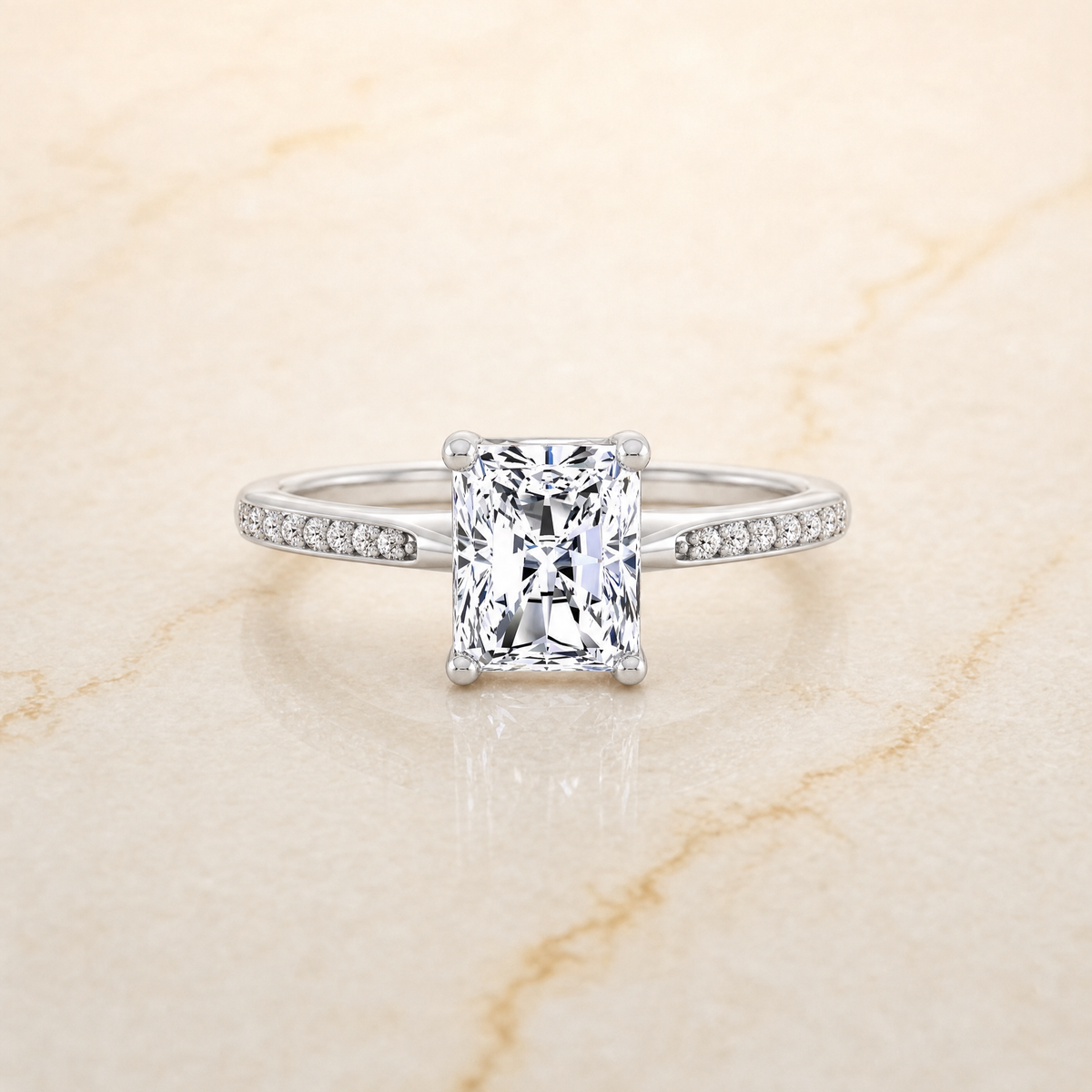 The Carrie Pavé Radiant Cut Engagement Ring Setting in 18K White Gold