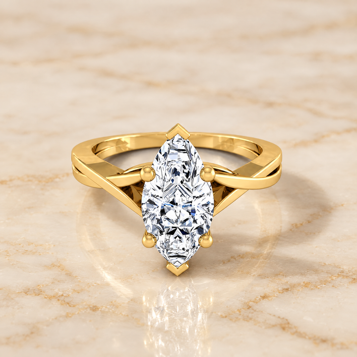 The Priscilla Delicate Twist Cathedral Solitaire Marquise Engagement Ring Setting in 18K Yellow Gold