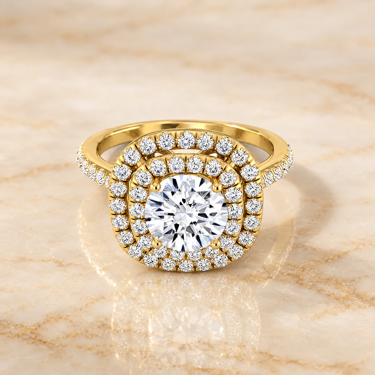 The Cadence Double Halo Round Engagement Ring Setting in 18K Yellow Gold