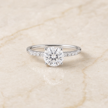 The Cherie Hidden Halo Pavé Solitaire Round Engagement Ring Setting in 18K White Gold