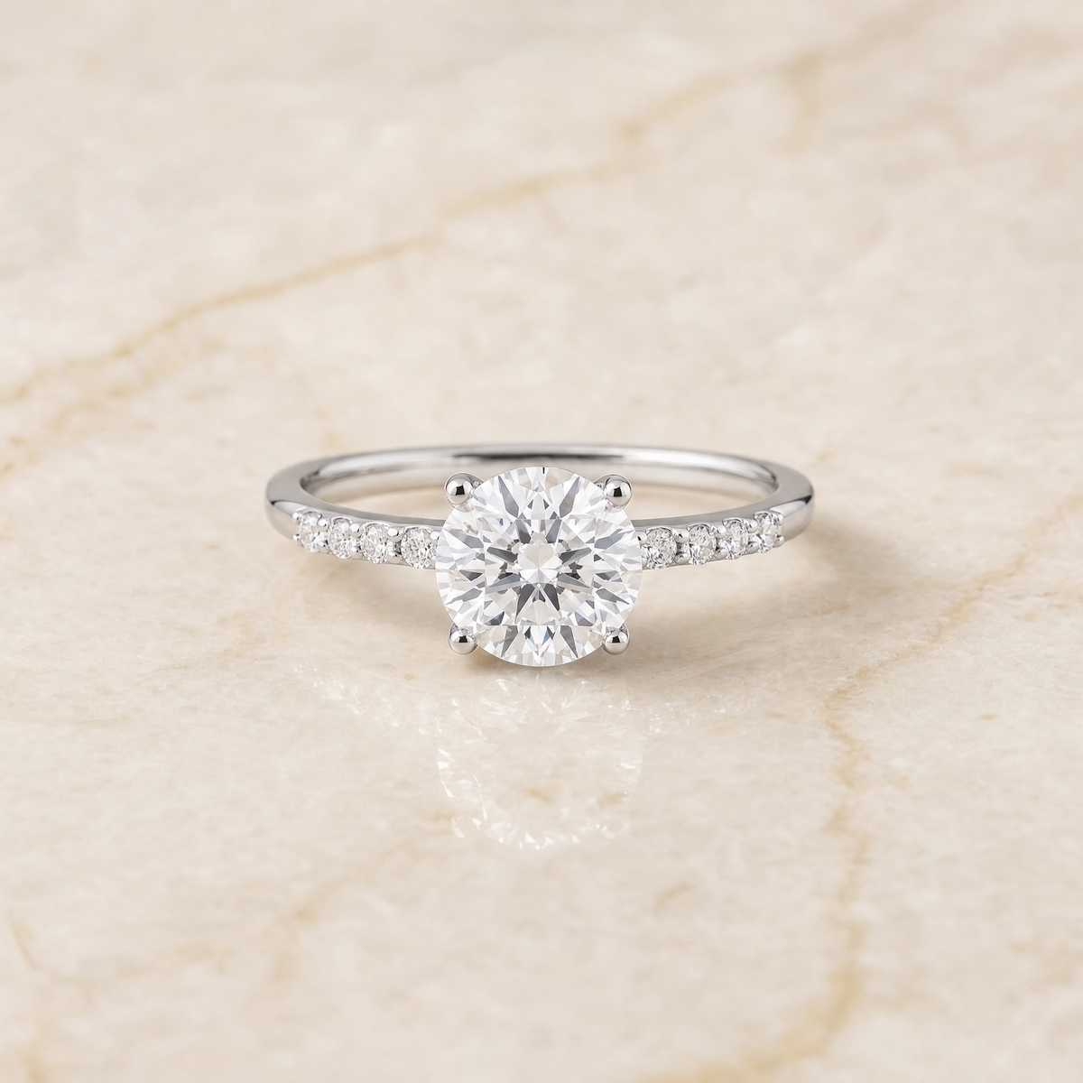 The Cherie Hidden Halo Pavé Solitaire Round Engagement Ring Setting in 18K White Gold