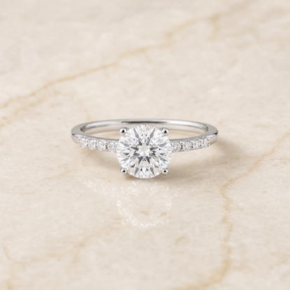 The Cherie Hidden Halo Pavé Solitaire Round Engagement Ring Setting in 18K White Gold