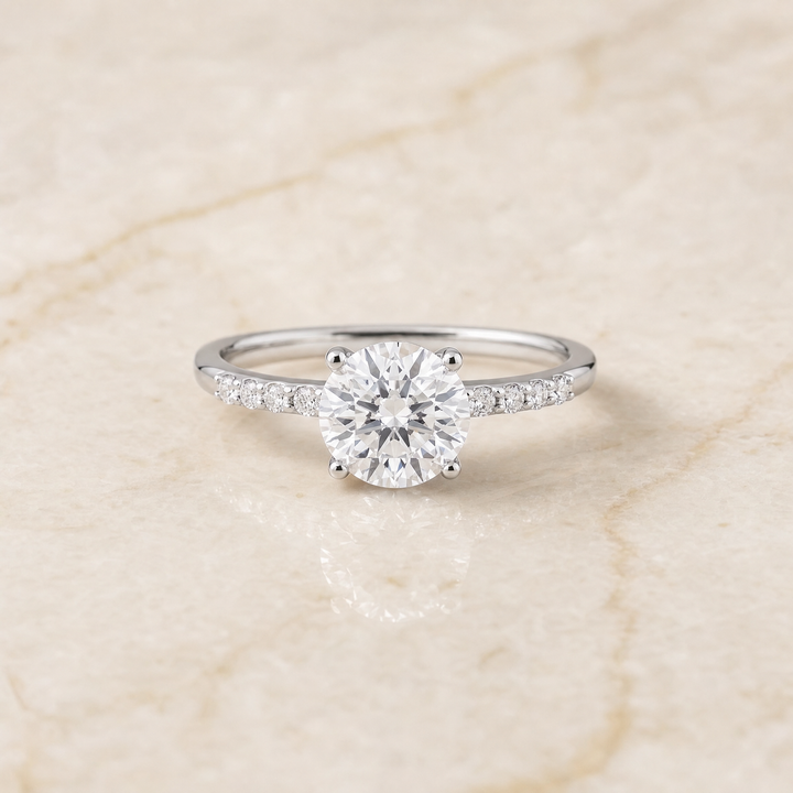 The Cherie Hidden Halo Pavé Solitaire Round Engagement Ring Setting in 18K White Gold