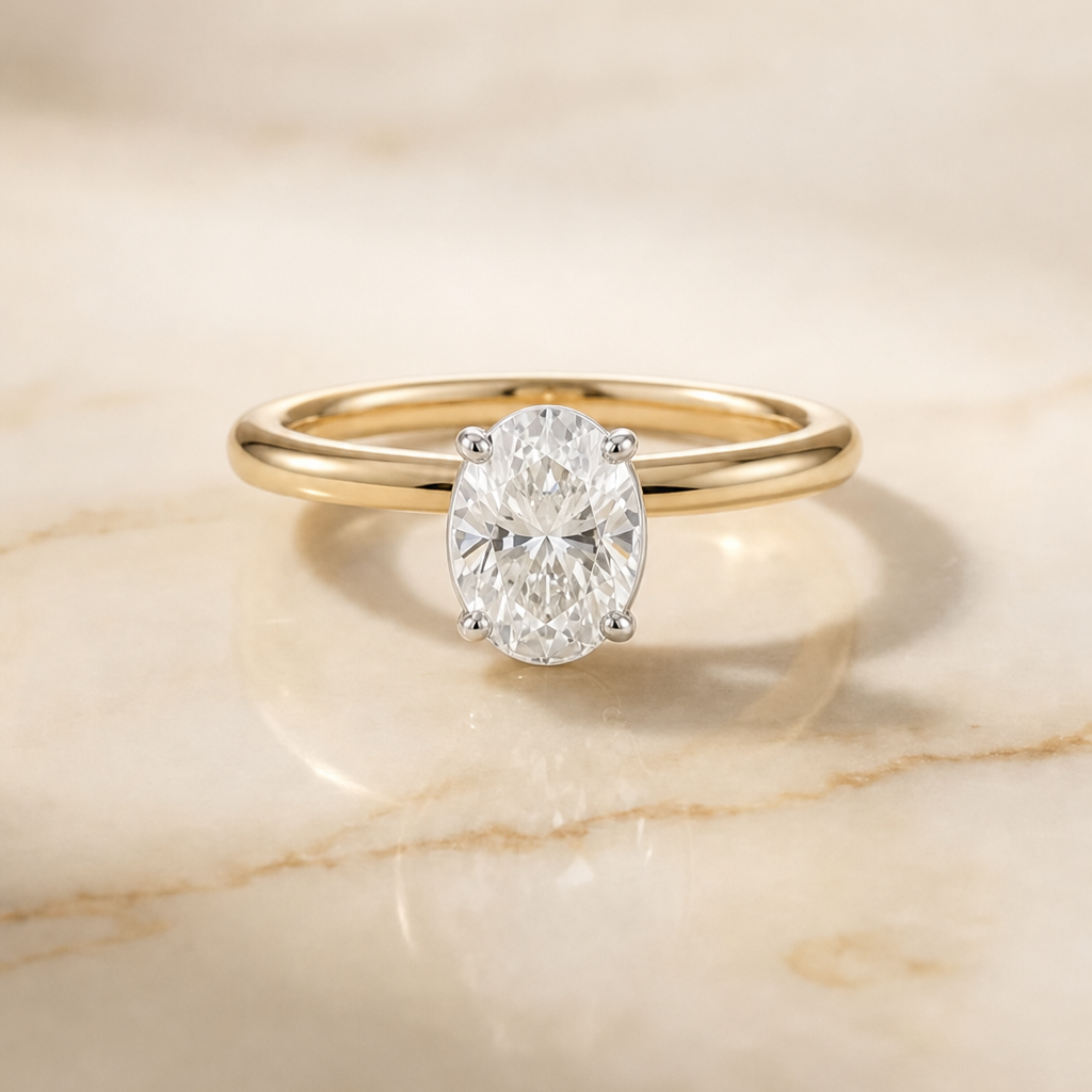 The Joni Hidden Halo Solitaire Oval Engagement Ring Setting in 18K Yellow Gold