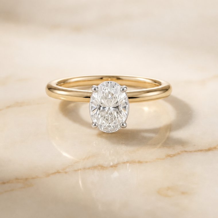 The Joni Hidden Halo Solitaire Oval Engagement Ring Setting in 18K Yellow Gold