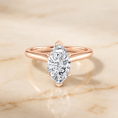 The Gladys Pinched Cathedral Solitaire Marquise Engagement Ring Setting in 14K Rose Gold
