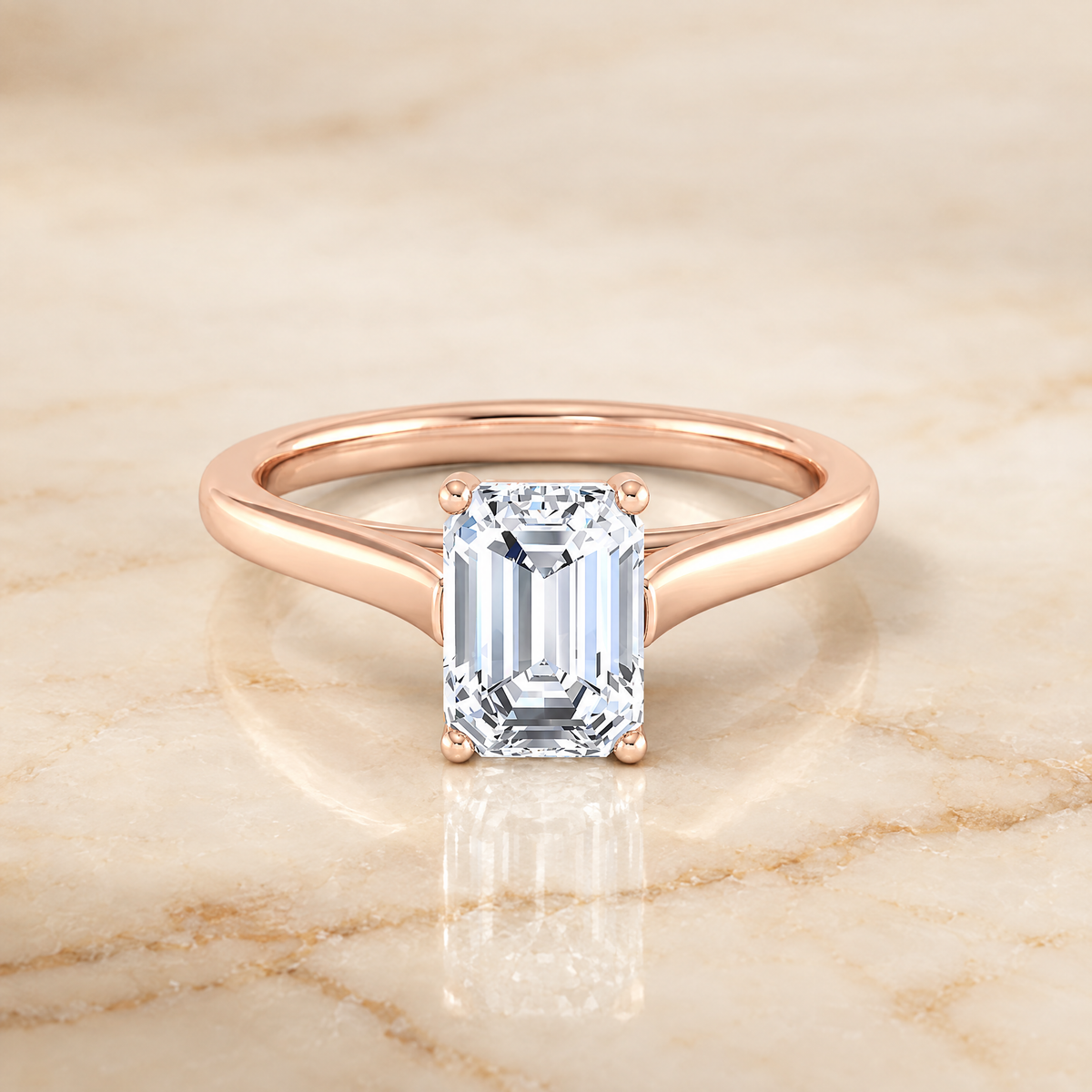 The Juliette Elegant Cathedral Squared Edge Solitaire Emerald Cut Engagement Ring Setting in 14K Rose Gold