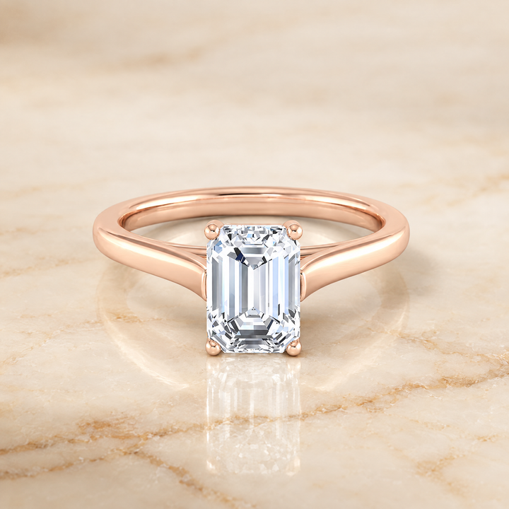 The Juliette Elegant Cathedral Squared Edge Solitaire Emerald Cut Engagement Ring Setting in 14K Rose Gold