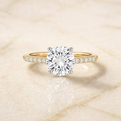 The Cherie Hidden Halo Pavé Solitaire Round Engagement Ring Setting in 18K Yellow Gold