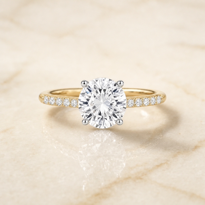 The Cherie Hidden Halo Pavé Solitaire Round Engagement Ring Setting in 18K Yellow Gold