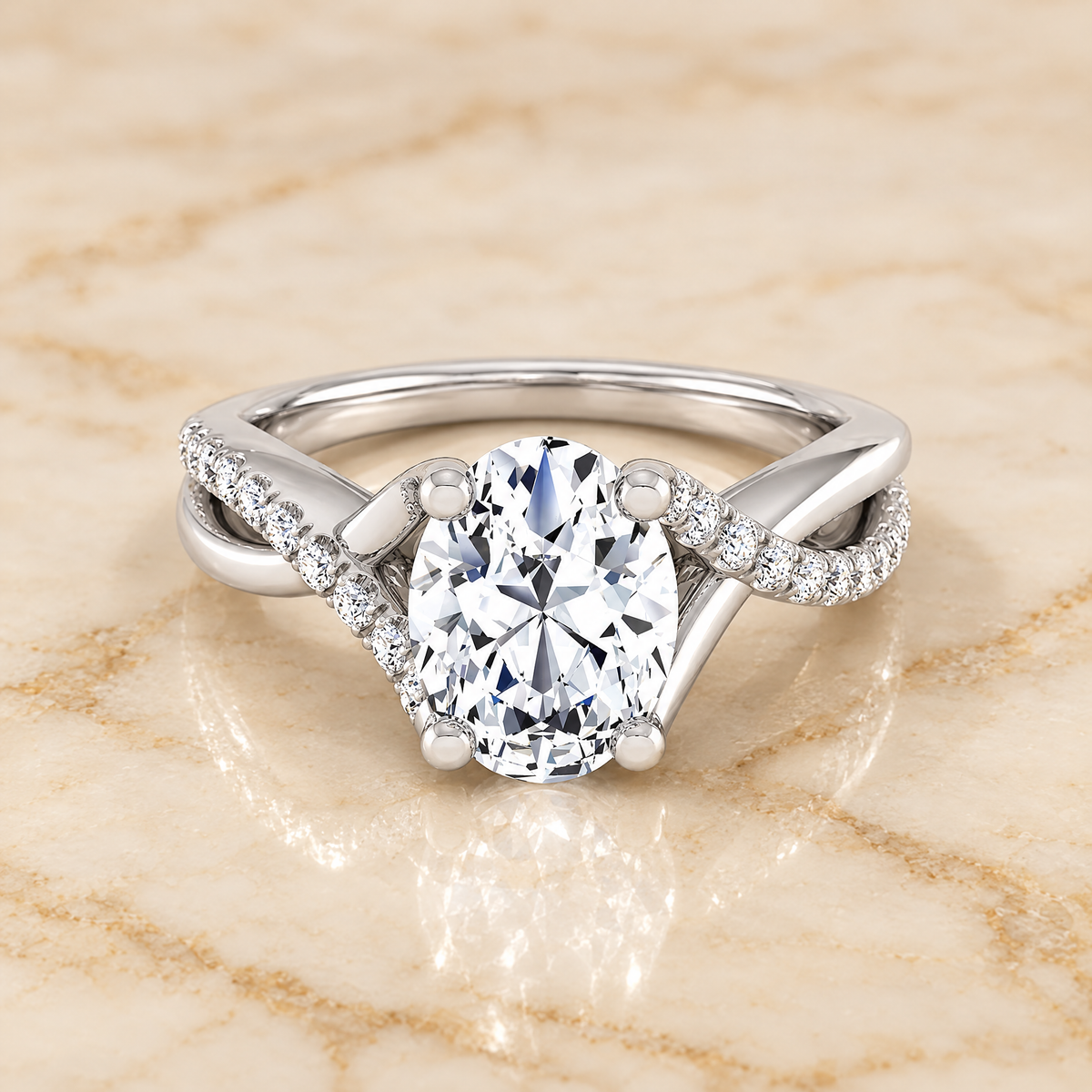 The Ottava Bypass Pavé Twist Oval Engagement Ring Setting in Platinum