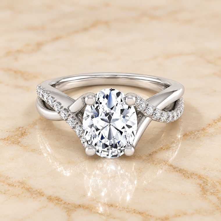The Ottava Bypass Pavé Twist Oval Engagement Ring Setting in 18K White Gold