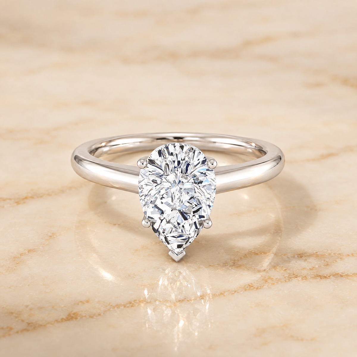 The Viola Contemporary Comfort Fit Flat Shank Solitaire Pear Engagement Ring Setting in Platinum