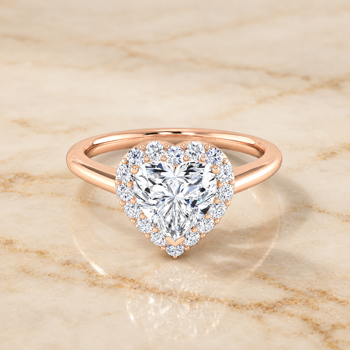 The Etta Classic Shared Prong Halo Heart Engagement Ring Setting in 14K Rose Gold