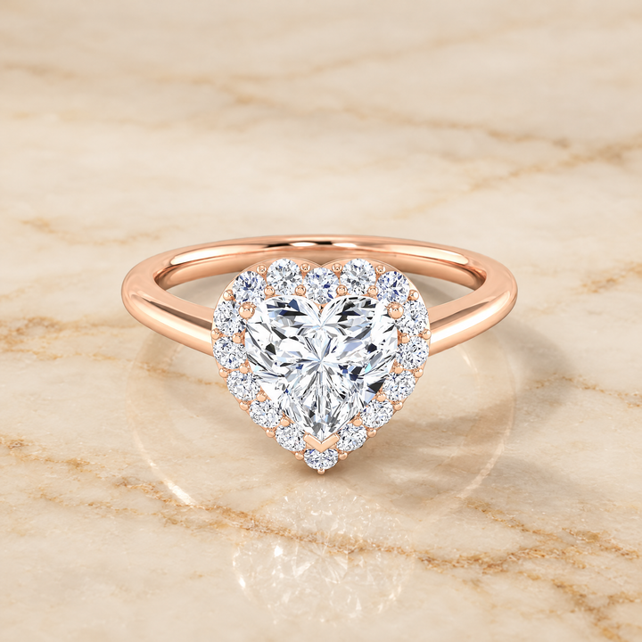 The Etta Classic Shared Prong Halo Heart Engagement Ring Setting in 14K Rose Gold