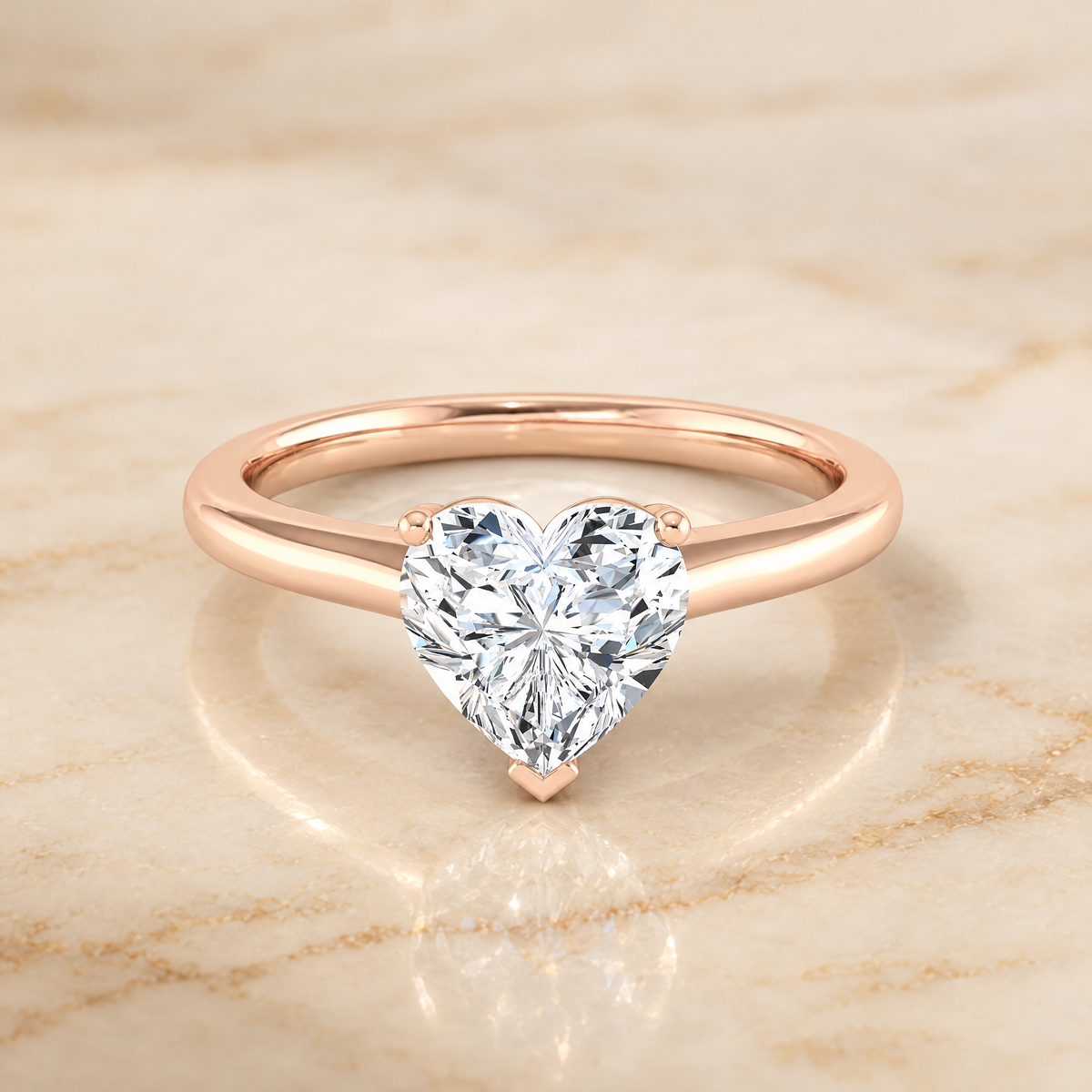 The Gladys Pinched Cathedral Solitaire Heart Engagement Ring Setting in 14K Rose Gold