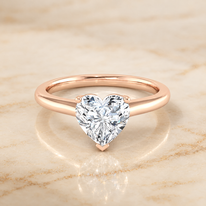 The Gladys Pinched Cathedral Solitaire Heart Engagement Ring Setting in 14K Rose Gold