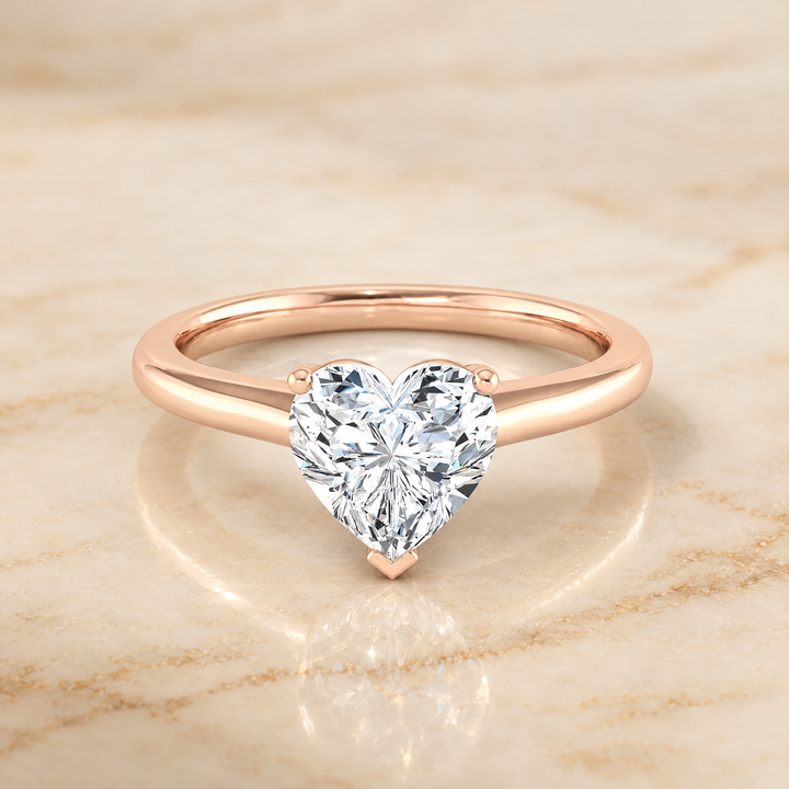 The Gladys Pinched Cathedral Solitaire Heart Engagement Ring Setting in 14K Rose Gold