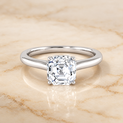 The Gladys Pinched Cathedral Solitaire Asscher Cut Engagement Ring Setting in Platinum