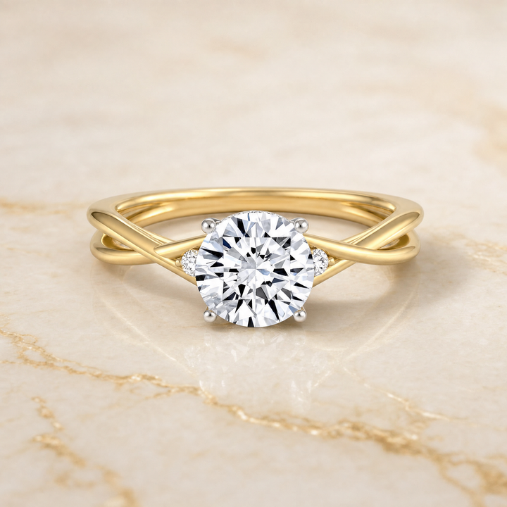 The Dusty Hidden Halo Solitaire Round Engagement Ring Setting in 18K Yellow Gold