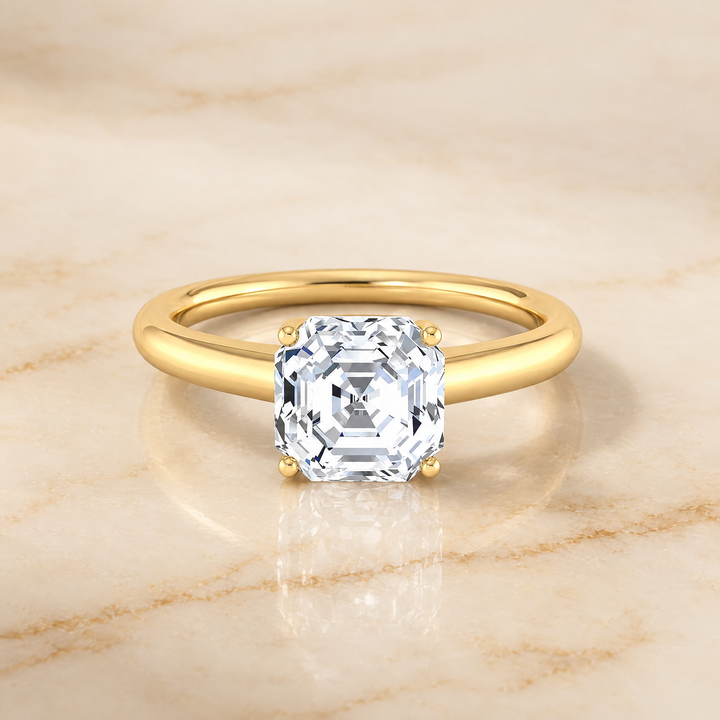 The Viola Contemporary Comfort Fit Flat Shank Solitaire Asscher Cut Engagement Ring Setting in 18K Yellow Gold
