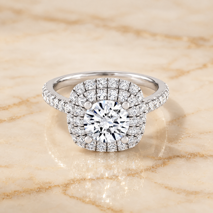 The Medley Double Halo Round Engagement Ring Setting in Platinum